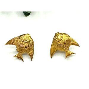 Vintage Gold-Tone Fish-Shaped Screw-Back Earrings